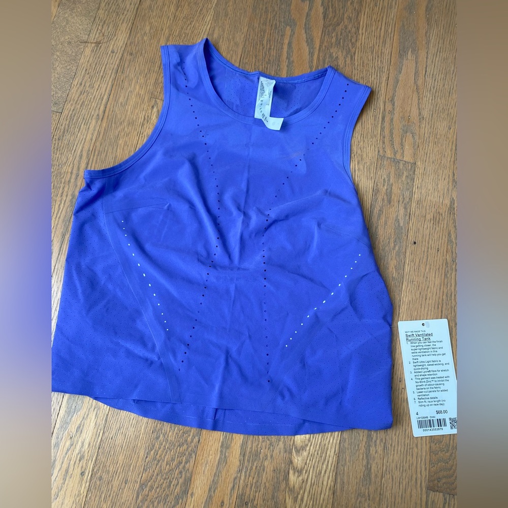 NWT Lululemon swift ventilated running tank, size 4